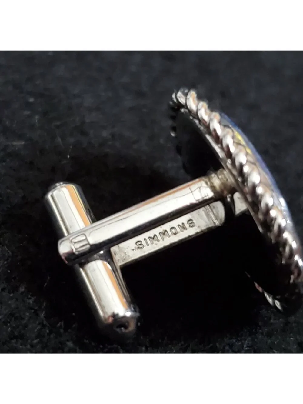 Vintage Sterling Silver Cufflinks Blue Stone Simmons 7/8